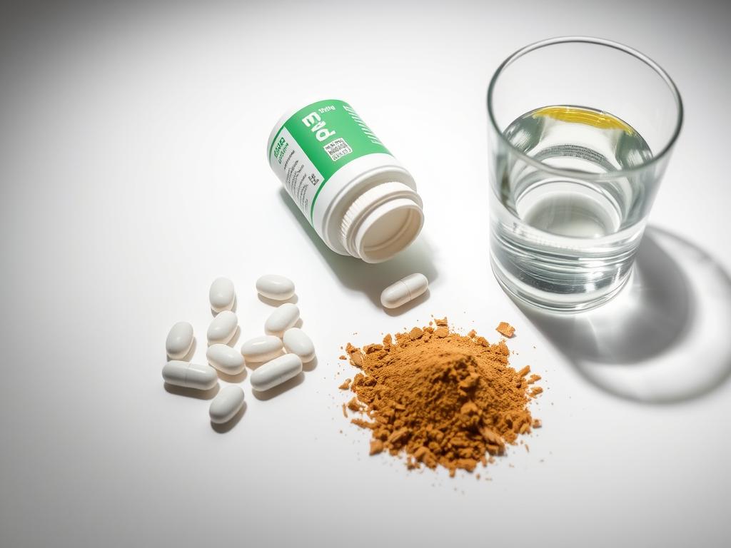 Magnesium supplements next to kratom powder showing potentiation method