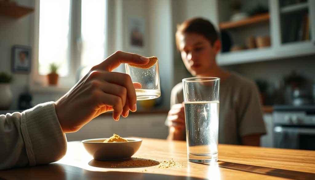 Person taking kratom on empty stomach to potentiate effects