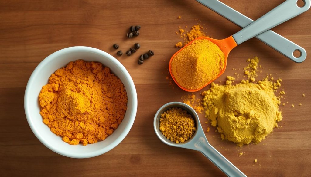 Turmeric powder and black pepper next to kratom powder for potentiation